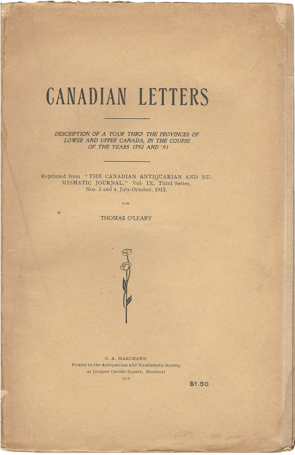 Canada Letter.pdf Canadian Letters. Description of a Tour Through the Provinces of Lower ...